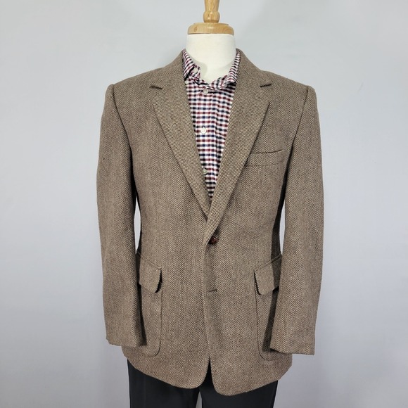 Joe Namath Men's Tweed Sport Coat Blazer Brown Herringbone Polyester Wool‎ 42S